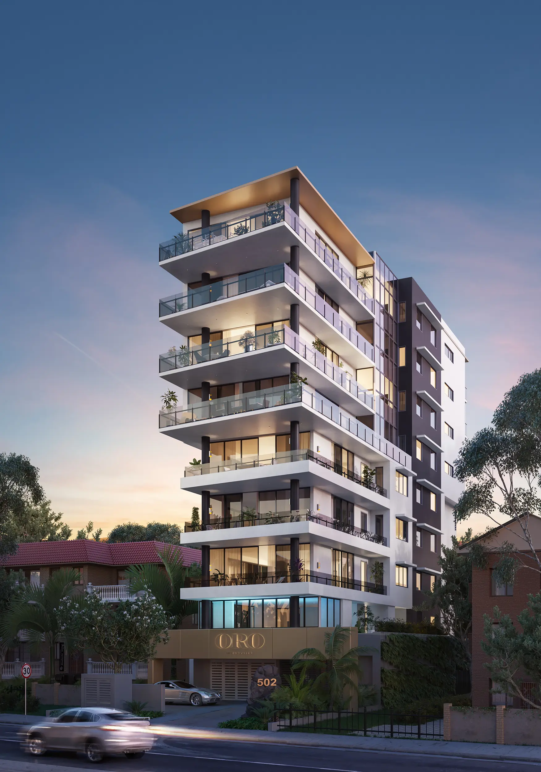 Architectural perspective render of Oro 