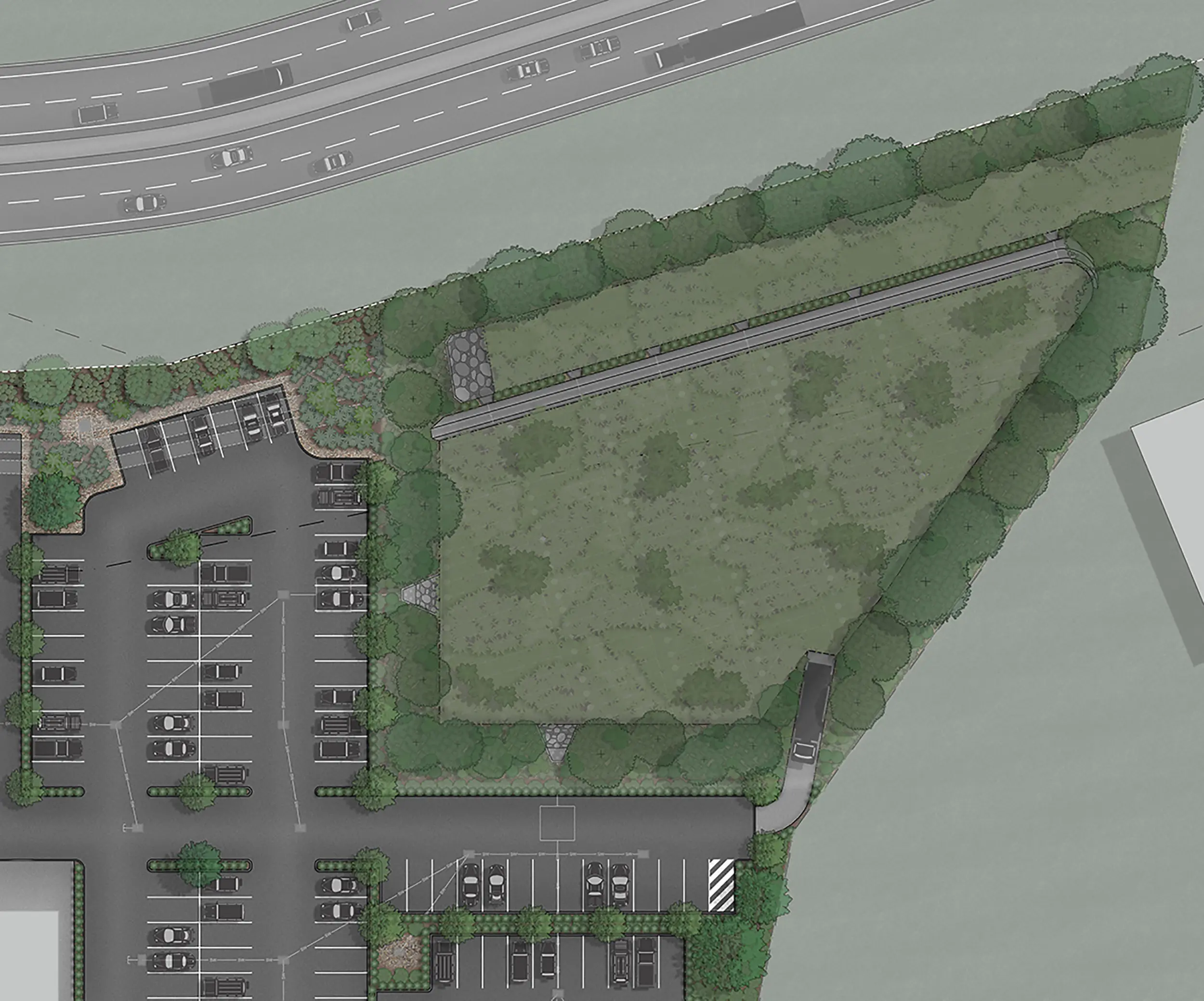 Landscape render of Lot 10 Tradecoast Central Water Sensitive Urban Design Channel
