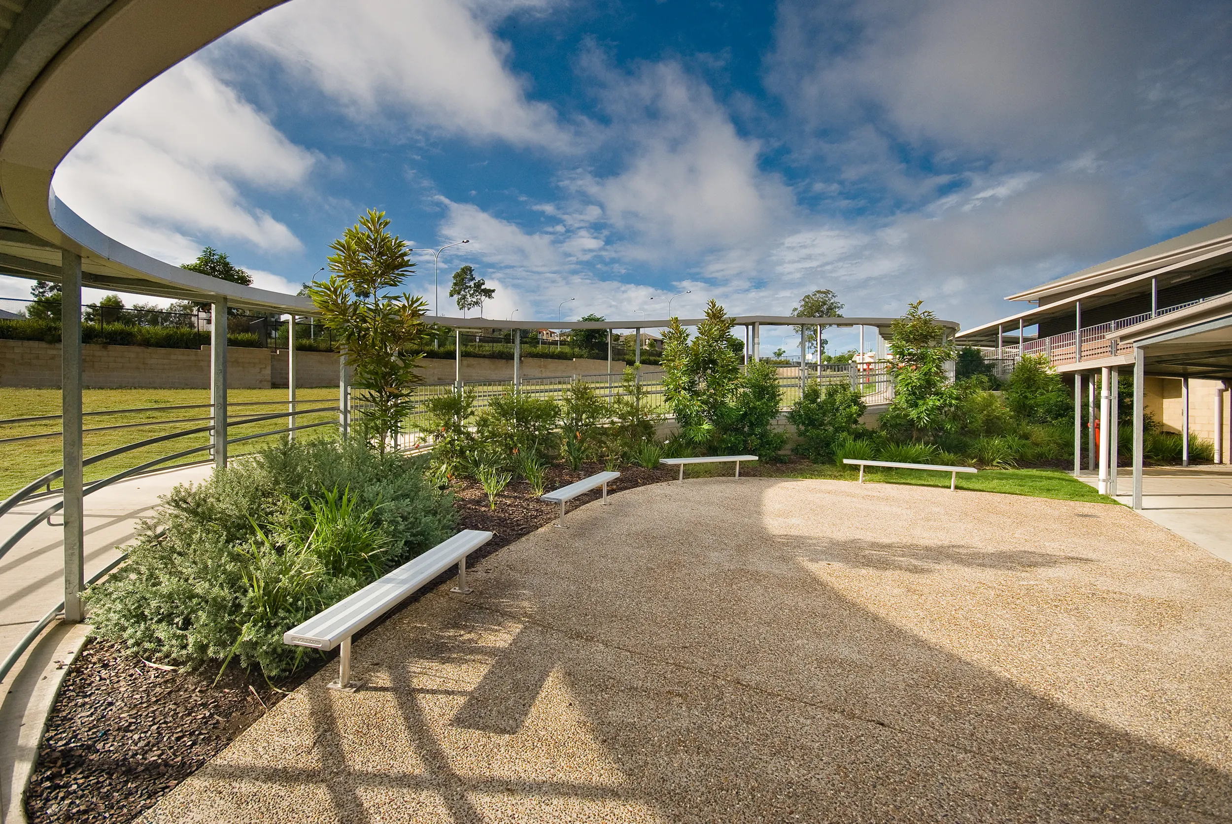 Seating area in a school designed by landscape architects