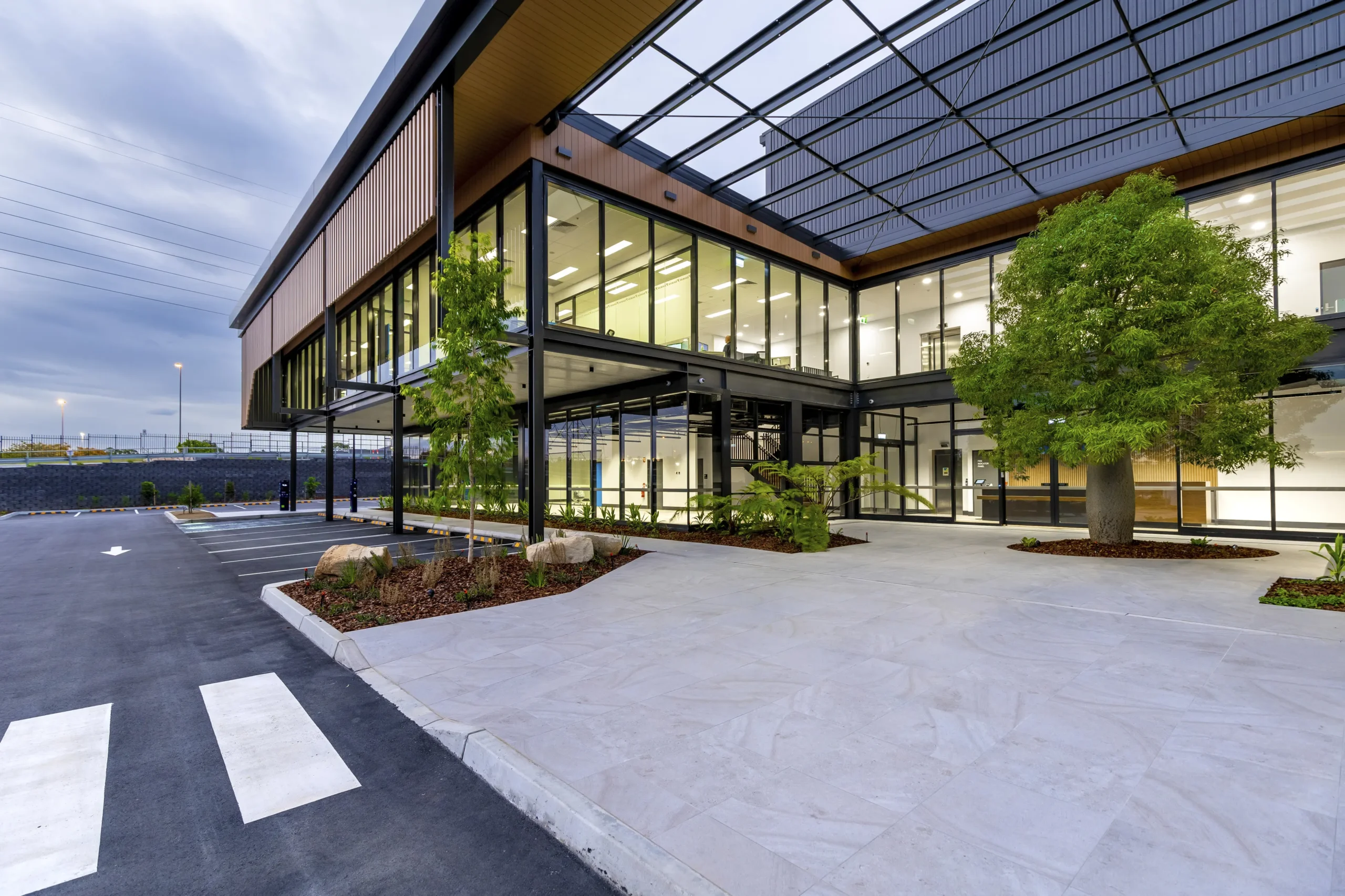 Gateway@Murarrie entry frontage including feature bottle tree