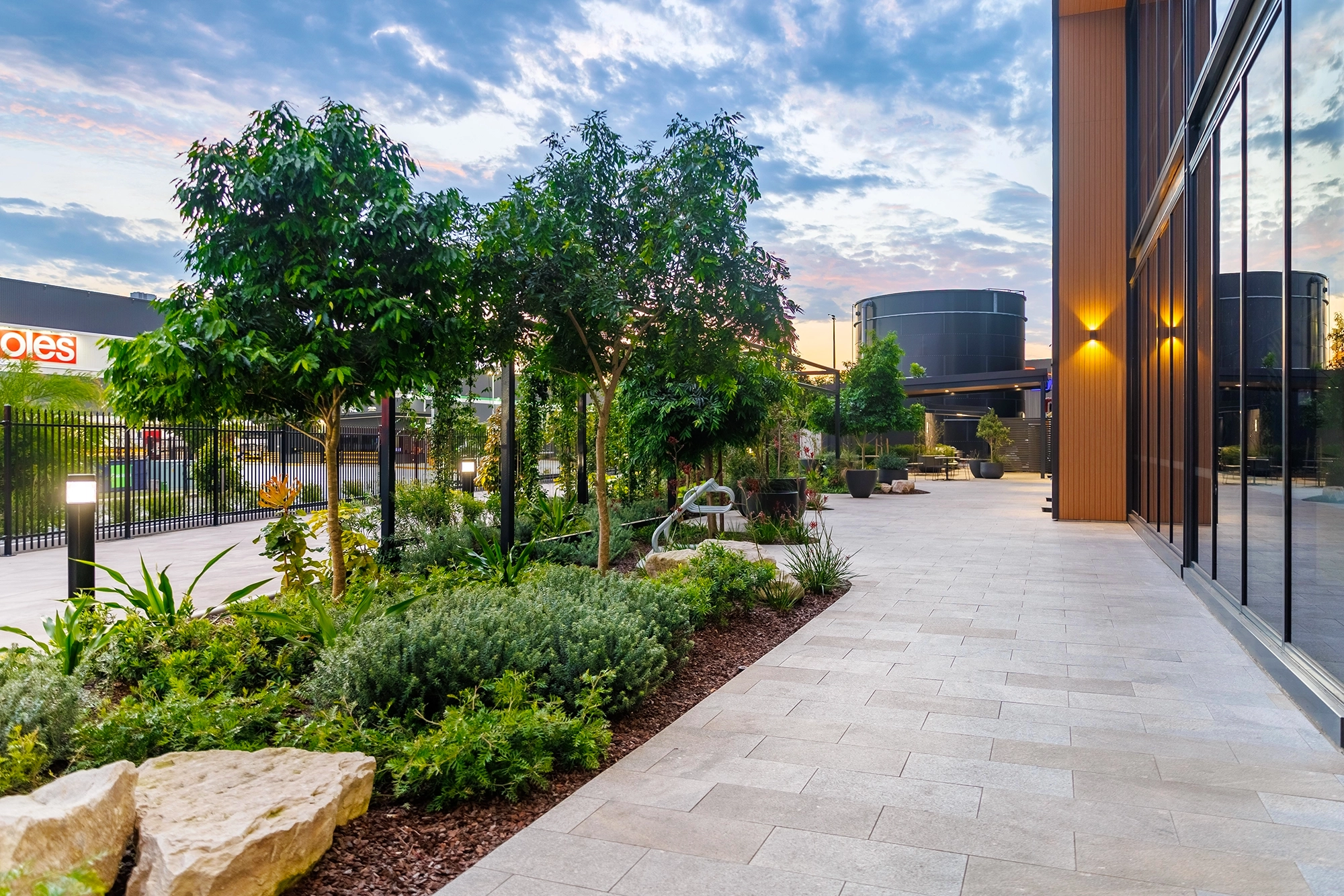 Recreational space designed for CHEP Logistics at Redbank Estate, featuring landscaped areas for relaxation and employee well-being.